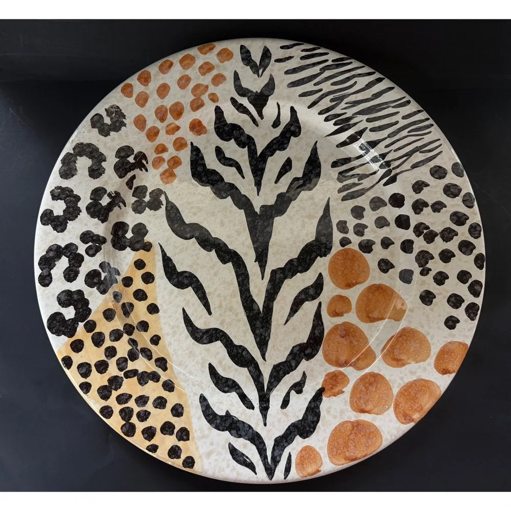 Set of 2 Animal Print Ceramic Plates Mixed Leopard Zebra Giraffe Vintage Kitchen